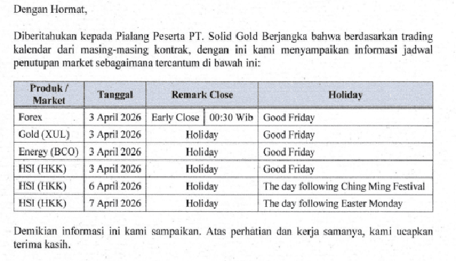 JADWAL LIBUR MARKET